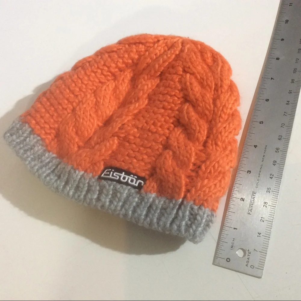 Eisbär Orange Knit Hat Austria Alpine Skiing Ski Winter Beanie Skull Cap *NO TAG - Picture 2 of 6